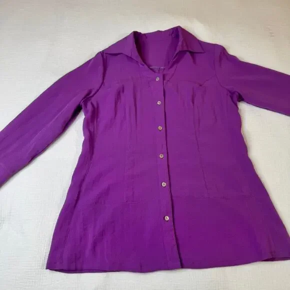 Fridaze Linen Button Blouse Purple Women’s XS Lagenlook Resort Coastal Vacation - Picture 4 of 15